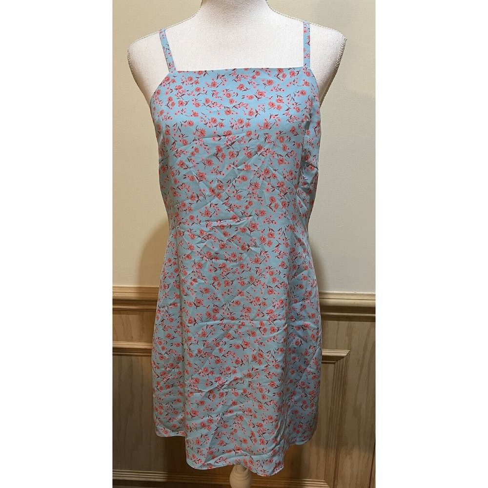 Vintage Express 90s/2K Romper Blue Floral Spaghetti Strap ~ Size 9/10